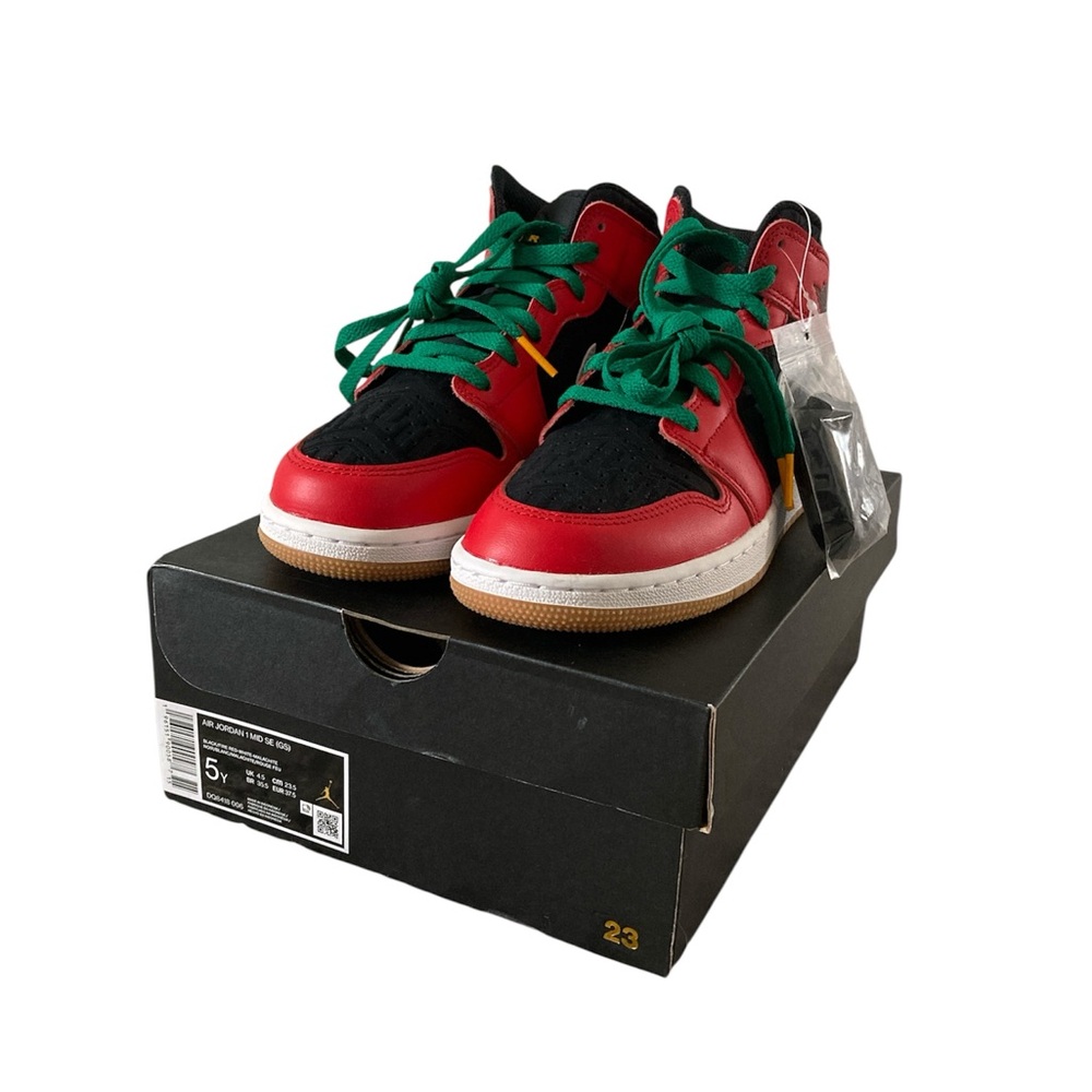 Nike Air Jordan 1 Mid SE Red and Green Sneakers with Classic Dunk Silhouette